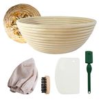 Banneton Bread Proofing Basket set, Sourdough Bread Baking Supplies, Brotform Dough Rising Bowl, 9inch Round Rattan Basket with Baking Tools Kit, Bread Making Supplies Tools, Sourdough Starter Kit
