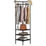 EAROND Corner Hall Tree,Freestanding Coat Rack with 3-Tier Clothing Shoes Storage and 10 Hooks for Entryway,Hallway,Bedroom,Bathroom,Living Room,Office