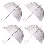 GadgetKing 4 x Set Rain Umbrellas Dome Birdcage Transparent PVC Wedding Brolly Clear Bubble Bubble White Handle And Spike Brolly Walking Ladies Mens Unisex Party Parasol Rain Bridesmaid Bridal