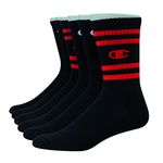 Champion mens Double Dry Moisture Wicking Crew Socks; 6, 8, 12 Packs Availabe, Black With Stripes - 6 Pack, 6-12