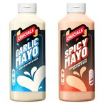 Garlic & Mayo With Crucials Garlic & Mayo Squeezy Sauce 500ml - Spicy Mayo 500ml (Pack of 2 mixed Bundle)