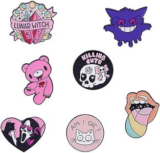 Monsully 7 Pzs Alfileres de Dibujos Animados de Metal, Broche Pins de Dibujos Animados Metal Broche de Dibujos Animados de Oso Cráneo Diablo Aterrador Corazón Boca Rosa, para Ropa, Bolsas