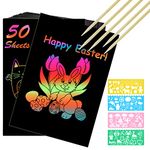 Vicloon Rainbow Scratch Art, 50Pcs Black Magic Scratch Art Notes Painting Boards Arts and Crafts for Kids with 4 Stencils 5 Wooden Stylus Birthday Gifts DIY Party Gift(13 * 19CM)