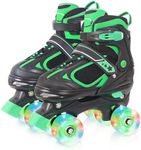 Nattork Kids Roller Skates for Boys Girls, 4 Sizes Adjustable Quad Skates with Light up Wheels,Beginner Kids Roller Skates Indoor Outdoor Green S