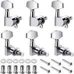 Flexzion Guitar Tuner Pegs Locking Tuners 3x3, 6 Pieces Chrome Finish Acoustic Guitar Pegs Key Machine Electric and Acoustic Guitar Tuner Musical Instrument Parts and Accessories Replacement