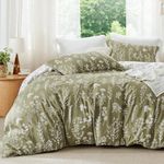 Bedsure Oversized Queen Comforter Set - Olive Green Bed Set, 3 Pieces Cute Floral Bedding, 1 Soft Reversible Botanical Flowers Comforter and 2 Pillow Shams