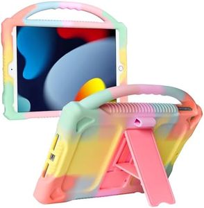 JOGUIIA iPad 9th 8th 7th Generation Case, Silicone Kids Case for iPad 10.2 2021/2020/2019, Shockproof Case with Handle Stand for New Apple iPad 10.2 inch Model(Rainbow)