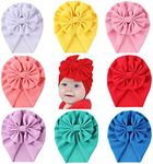 Cinaci 8 Pack Solid Knotted Bowknot Big Hair Bow Beanie Turban Hats Caps Wide Headwraps for Baby Girls Infants Toddlers Little Kids