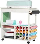 iVyne Craft Cart, Ultimate Organizer & Storage Table for Cricut/Silhouette with Metal Rack, Craft Table with Storage, Workstation for Accessories, Berry, Vinyl Rolls, and More - White