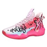 PINNKL Men's High-Top Basketball Shoes, Neutral Fluorescent Basketball Shoes, Pink Basketball Shoes, Graffiti Style (7,Red,Male,US Footwear Size System,Numeric)