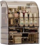 Kousee Professional Cosmetic Makeup Organizer with Lid Dust Water Proof, Large Skin Care Cosmetic Display Case with 3 Drawers, Bathroom Vanity Countertop Storage for Lipsticks Jewelry, Perfume, Black