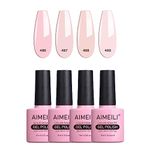 AIMEILI Nude Pink Gel Nail Polish Soak Off U V LED Hema Free Gel Polish Colors for Nail Art Manicure DIY Salon Gift for Girl Kit Set Of 4pcs X 10ml - Kit Set 28