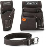 WrightFits Leather Tool Pouch with Multiple Pockets, Hammer Loop & Drill Holster | Heavy‑Duty Work Tool Organizer with Adjustable Waist Belt for Carpenters, Gardeners, Builders & Electricians