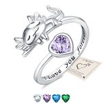 Silver Rings for Women, Axolotl Gift Love Heart Thumb Rings I Love You Forever for Daughter Sister Friend Engraved Words Open Ring Adjustable with Cubic Zirconia, Gift Card & Box, Purple Stone