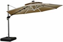 PURPLE LEAF 12ft Solar powered LED Patio Umbrella Outdoor Round Umbrella Large Cantilever Umbrella with LED lights Windproof Offset Umbrella Heavy Duty Sun Umbrella for Garden Deck Pool Patio, Beige