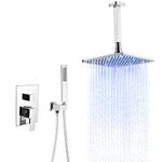 WABF LED Rain Shower Set 10" Square Shower Head Handheld Shower Modern Dual Function Shower Fixture.Solid Brass cUPC Listed with Rough-in Valve Body and Trim Ceiling Mounted (Chrome)