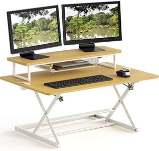 SHW Standing Desk Converter 90cm Pneumatic Height Adjustable with Monitor Riser, Oak