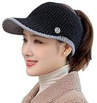 JowTreex Women's BeanieTail Warm Knit Hat, Winter Warm Knit Messy High Bun Ponytail Hats Visor Beanie Cap （S-M） (as8, Alpha, m, Balck style1)