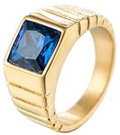 AmDxD Stainless Steel Engagement Ring for Men Gold Blue Watch Band Ring with Blue Cubic Zirconia Vintage Promise Ring 10.5MM Width Size T 1/2