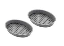 Femora Bakeware Non Stick Carbon Steel Roaster Pan for Chicken, Panner, Barbeque with Steel Rack Set of 2, 1 Year Warranty on Stone Ware Coating