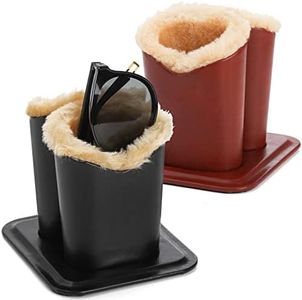 ZOOFOX 2 Pack Double Eyeglasses Holder, Plush Lined Leather Glasses Stand Case for Desk or Nightstand