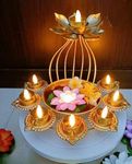 R.S. Handicraft Lotus Flower Diyas for Puja, Decor Stand Diya for Home, Pooja Room, Diwali Light, Temple Decoration Items, Festival Gift Diya (Set of 2) (Set of 1)