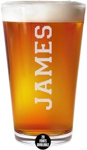 Personalized Fathers Day Etched 16oz Pint Beer Glass - Customized Dad Beer Gifts for Him, Vertical Name Engraved Drinking Glass Birthday Gift, Custom Father Gift, Man Woman,