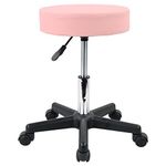 KKTONER Round Rolling Stool PU Leather Height Adjustable Swivel Drafting Work SPA Salon Stools Chair with Wheels (Pink)