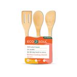 ECO SOUL [Set of 3] Bamboo Cooking Utensils | Non-Stick Wooden Spoons, Ladles & Turners | Bamboo Wood Kitchen Accessories for Cooking, Serving, Mixing | USDA Certified