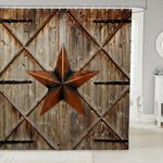 Western Texas Star Kids Shower Curtains,Old Wooden Door Vintage Bathroom Curtains for Boys Girls Adults,Western Cowboy Rustic Farmhouse Brown Retro Waterproof Curtains,12 Hooks Suits,72"W x 72"L