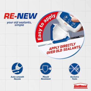 UniBond Re-New Sealant, White, 80ml – Easy Silicone Joint Refresher