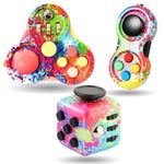 Steemjoey 3 PCS Fidget Toy Set, Fidget Pad, Fidget Toy Cube Sensory Toy Relieves Stress and Anxiety Toys Finger Toy Office Classroom Toy Gift for ADD, ADHD, Autism, Adults, Kids (Colour)