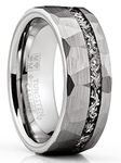 Metal Masters CO. Men's Tungsten Carbide Ring Hammered Meteorite Wedding Band 8MM Silvertone Black