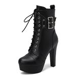 Makmeoyw Sexy High Heels Platform Booties for Women Round Toe Gothic Ankle Boots Chunky High Heel Lace Up Booties Black Buckle Platform Boots Size 7