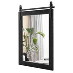 Tangkula Farmhouse Wall Mirror, Rustic Bathroom Mirror with Wood Frame and Metal Bracket, Wall Mounted Barn Door Mirror for Living Room Bathroom, 22 x 30 Inch