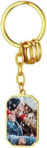 FindChic Photo Keychains for Women Custom Both Sides Full Color Picture 18K Gold Plated Octangle Tag Keyring Personalized Key Chains with 3 Loops on Backpacks Wallet
