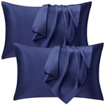 Seiwohl Satin Pillowcase 2 Pack - Soft as Silk Pillowcases for Hair and Skin Navy Blue Pillow Cases for sleeping, Cooling Pillow cases with Envelope Closure, Standard Size 50x75 cm