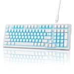 BAOCED Mechanical Gaming Keyboard, Full Size 98 Anti-Ghosting Keys Red Switch Keyboards with ICY Blue Backlight, Wired Detachable USB Type-C Gaming Keyboard with Adjustable Kickstand