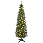 HOMCOM 6 ft Pre-Lit Noble Fir Slim Artificial Christmas Tree with 390 Tips and 200 Warm White LED Lights Green