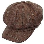 ZffXH Plaid Newsboy Hat Striped Visor Beret Cap for Women Girls Cabbie Fiddler Tweed Gatsby Paperboy Hat Flat Ivy Cap Brown