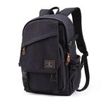 XINCADA Canvas School Backpack Laptop Backpack Vintage Backpack Bookbag Casual Daypack Travel Rucksack for Men Women, Black, Medium