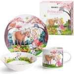 MIAMIO - Set of 3 Children's Crockery/Porcelain Children's Cutlery, Children's Crockery Set Made of Porcelain - Includes Plate, Bowl and Cup - for Children and Toddlers (Princess)