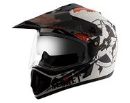 Vega Off Road Secret ISI Certified Matt Finish Full Face Dual Visor with Peak Helmet for Men and Women Outer Clear Visor and Inner Smoke Sun Visor(Dull White Black, Size:M)