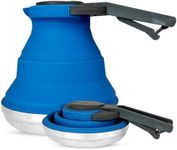 Heather Collapsible Camping Kettle 1.5L Silicone and Stainless Steel - Stove Top Kettle, Folding Kettle for Boiling Water. Portable Gas Kettle for Gas Stove Top Camp Caravan 6 Cup Capacity (Blue)