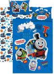 Nemcor Twin Comforter Set 4 Piece Thomas The Tank Kid's Bed in a Bag Includes Reversible Comforter, Flat Sheet, Fitted Sheet, Pillowcase for Boys, Blue (55224-SHE-TWIN-THOM)