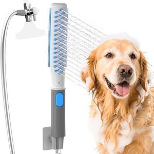 Dog Shower Attachment, Dog Shower Head Attachment with Metal T-Diverter, Dog Bathing Supplies with 3 Spray Modes & One-Button ON/OFF Indoor and Outdoor Sprayer 8-Foot Hose