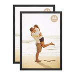 ATOBART A4 Photo Picture Frame, 21 X 30 CM Wood Black Certificate Frames for Wall Tabletop Display Horizontally or Vertically, Set of 2