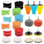 Waltool 33Pcs 3 Inch Buffing Polishing Wheel Assorted Set Cone and Wave Sponge Foam Drill Pads with Thread Backing Pad & Adapters Car Polisher Attachment for Detailing Waxing Polishing Sealing