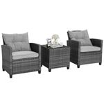 HAPPYGRILL 3 Pieces Patio Furniture Set Outdoor PE Rattan Conversation with Removable Cushions,Wicker Sofas Tempered Glass Side Table for Porch Lawn Garden Balcony Backyard, Mix Grey Rattan, One Size