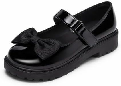 Coutgo Girls Mary Jane Dress Shoes Bow Closed Toe Chunky Heel Flats Platform Loafers School Uniform Shoes, Black, Size 11